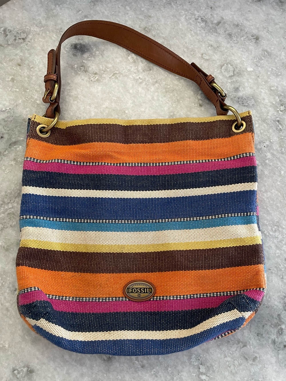 Vintage Fossil Canvas Hobo Shoulder Bag